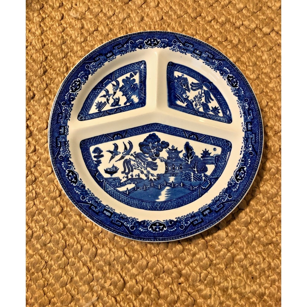 Vintage Blue Willow Divided 10" Plate (Grill Plate) - Made in England